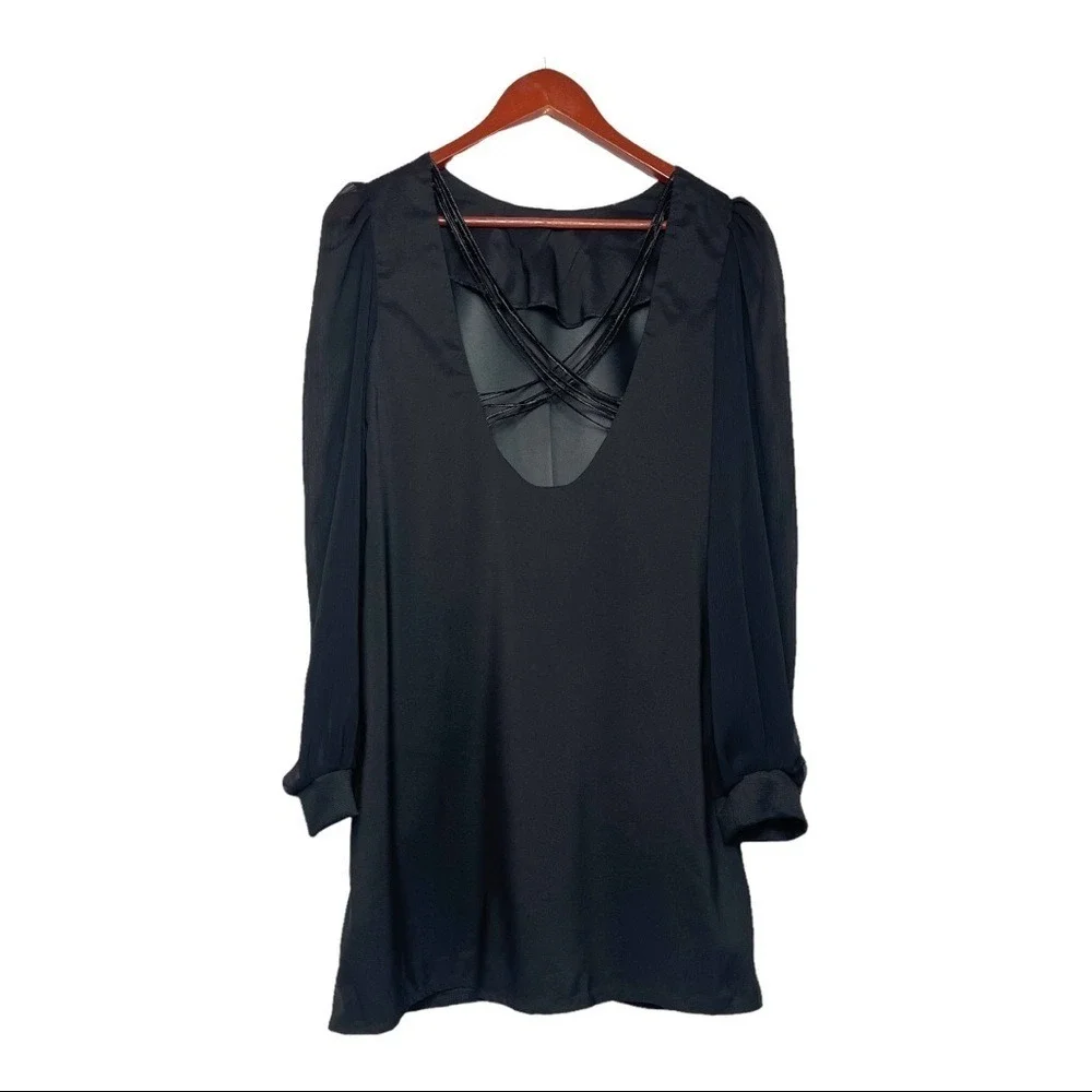 Shaye Blue Womens Fairy Grunge Black Sheer Sleeve Mini Dress Whimsigoth Vamp M